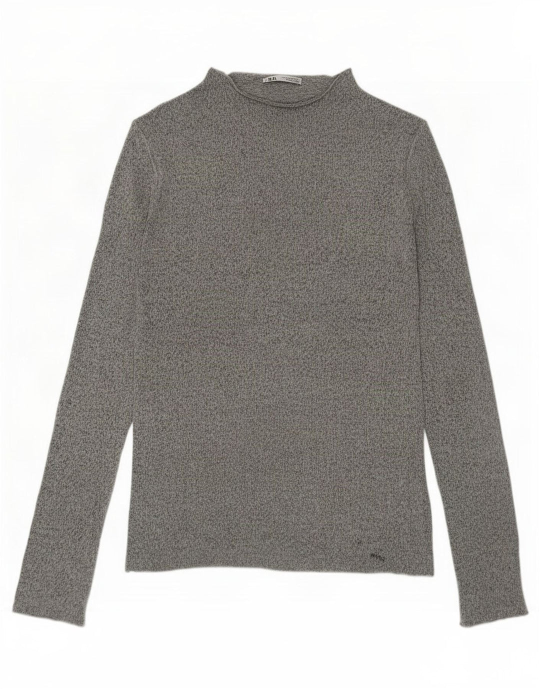 Top feminino Zara manga comprida UK 14 viscose manchada cinza médio