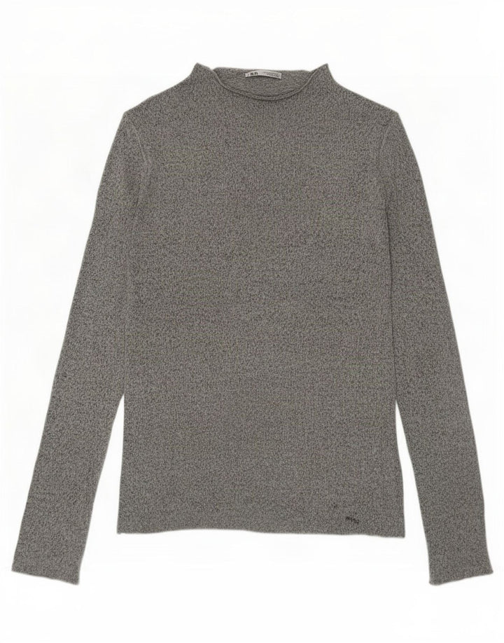 Top feminino Zara manga comprida UK 14 viscose manchada cinza médio