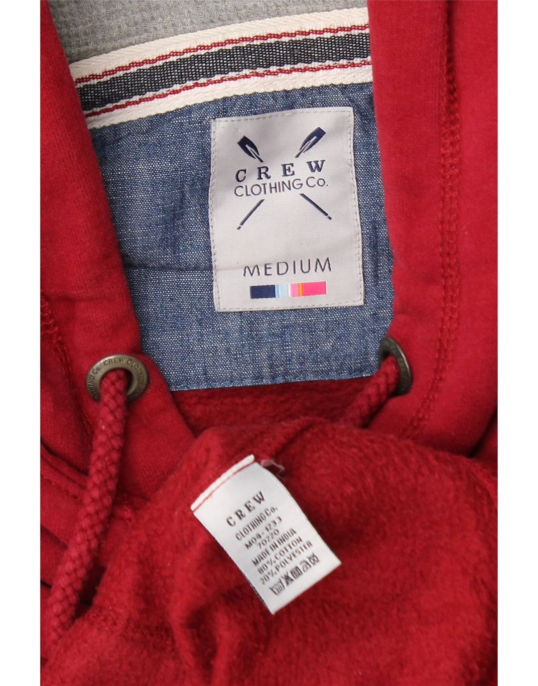 Crew Clothing Mens Hoodie Jumper Médio Algodão Vermelho