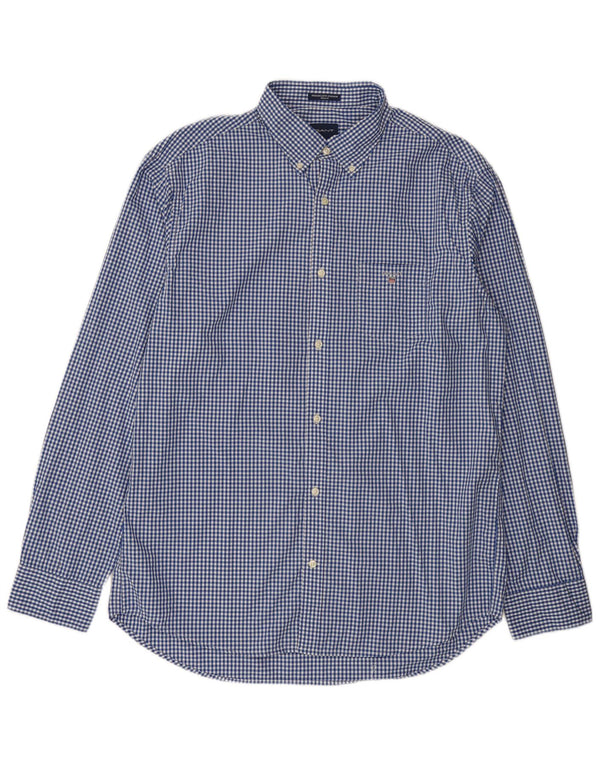 Camisa masculina Gant Regular Fit tamanho 43/44 17 1/2 XL algodão guingão azul