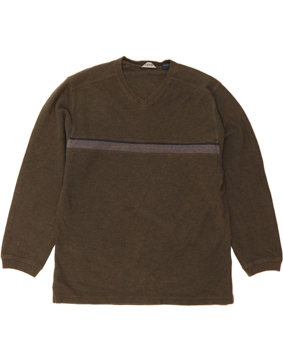 IZOD Mens V-Neck Jumper Sweater Medium Khaki Striped Cotton Vintage Izod and Second-Hand Izod from Messina Hembry 