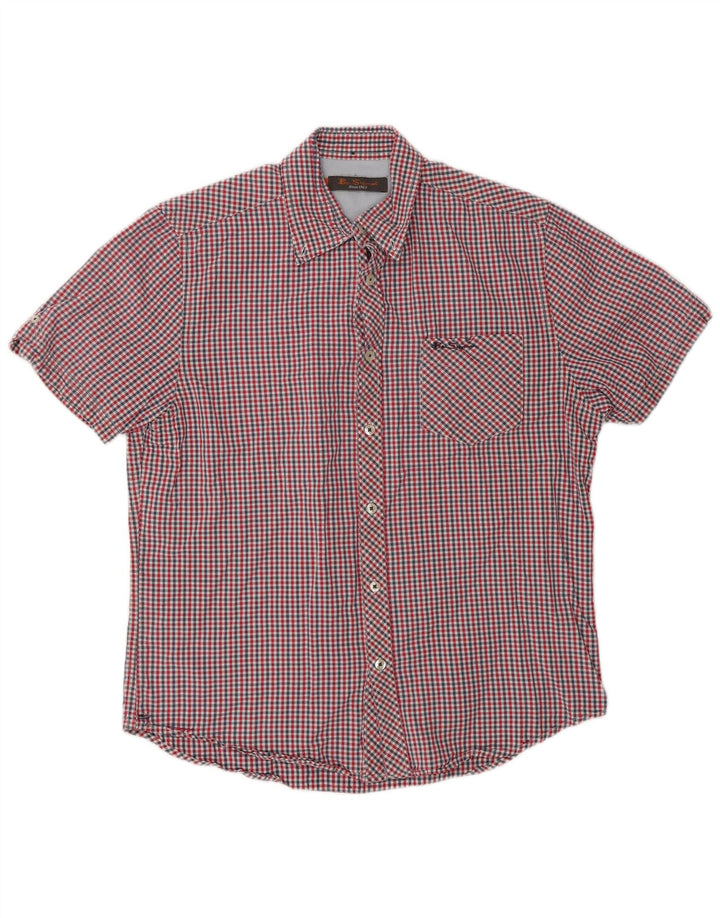 Camisa masculina de manga curta Ben Sherman de algodão guingão vermelho médio