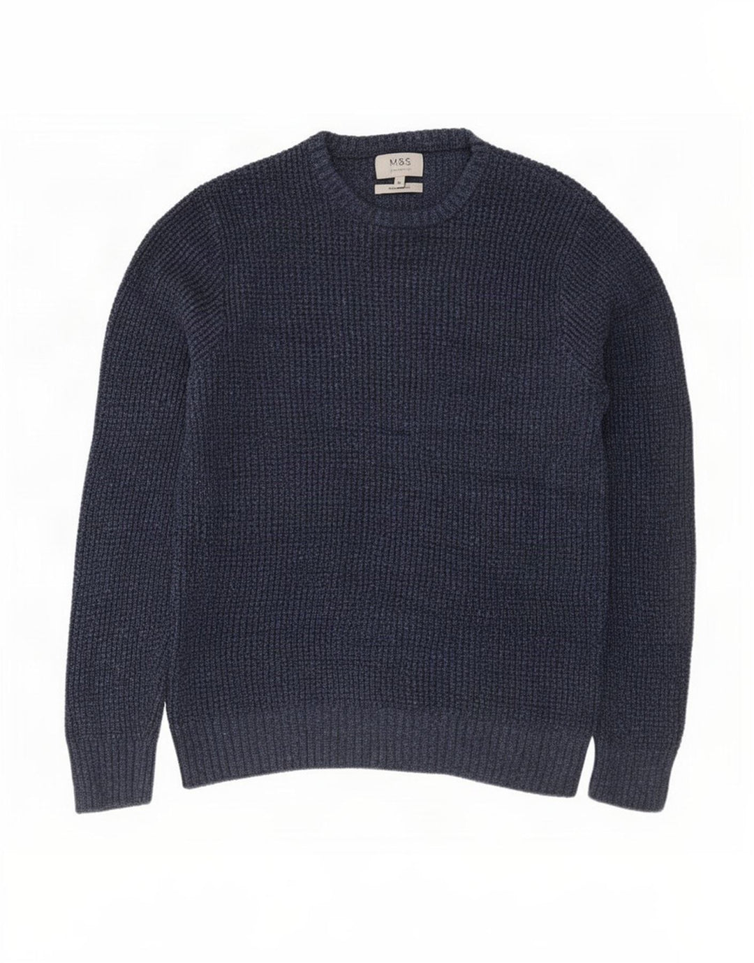 Suéter masculino Marks & Spencer com gola redonda, algodão azul marinho médio