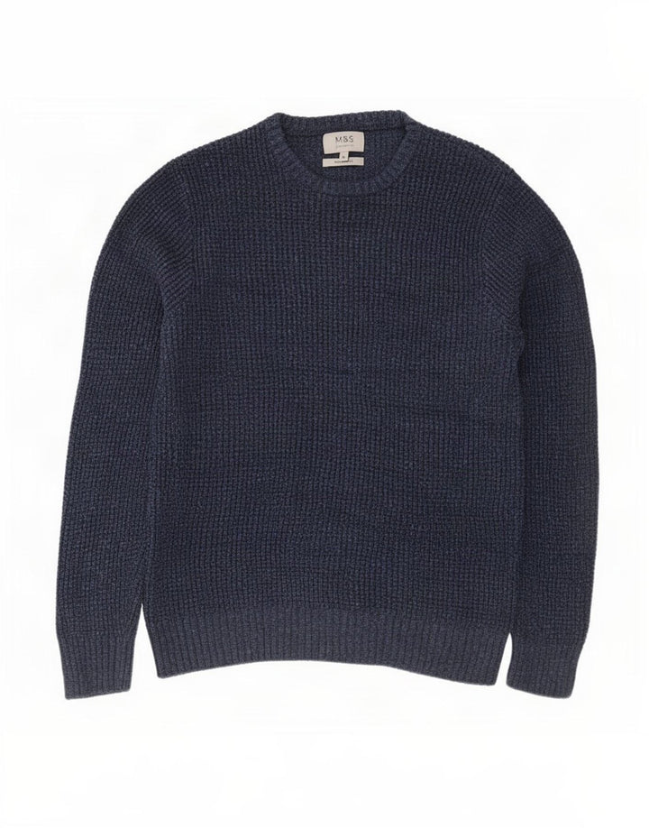 Suéter masculino Marks & Spencer com gola redonda, algodão azul marinho médio