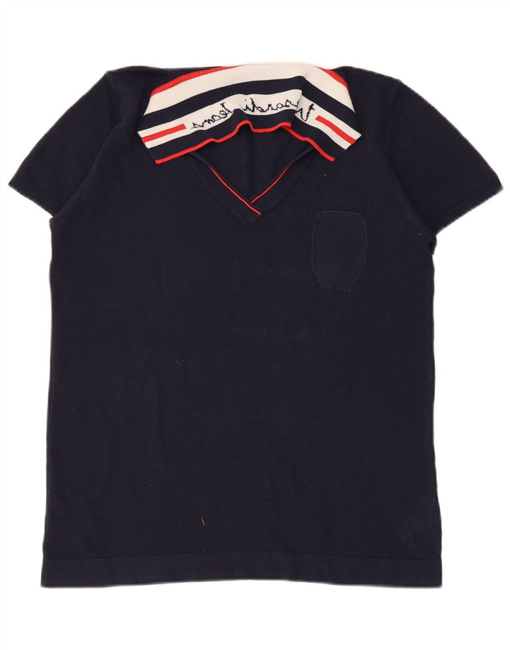 TRUSSARDI JEANS Suéter feminino com gola polo e gola alta Reino Unido 14 grande azul marinho