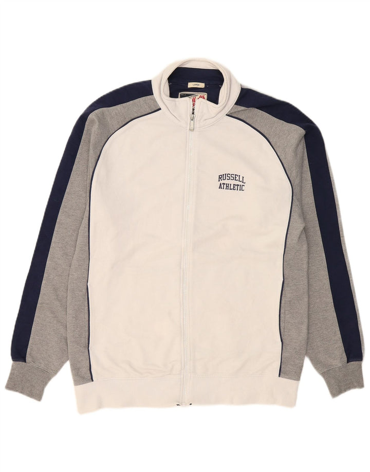 RUSSELL ATLÉTICO Mens Treino Top Jaqueta Grande Algodão Colorblock Branco
