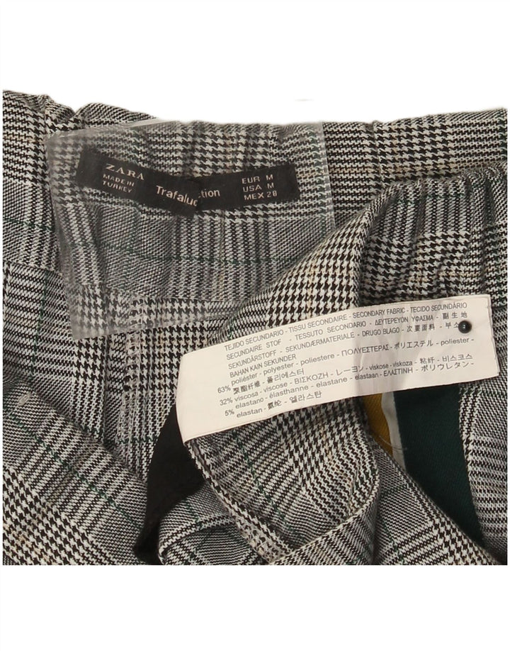 Calça feminina reta casual ZARA médio W28 L27 poliéster xadrez cinza