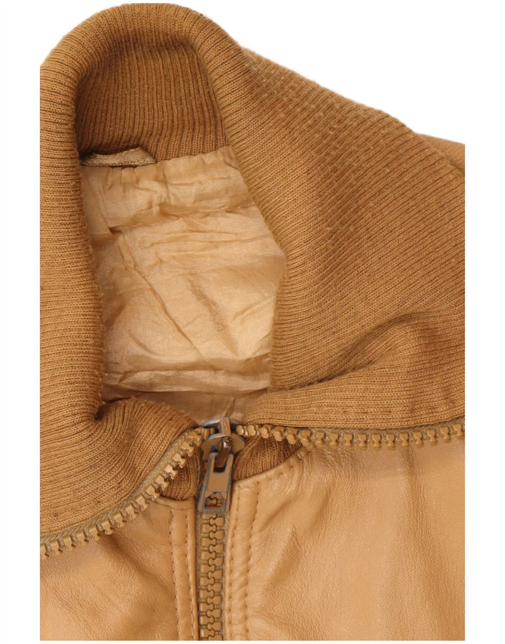 Jaqueta de couro bomber militar vintage masculina Reino Unido 38 bege médio