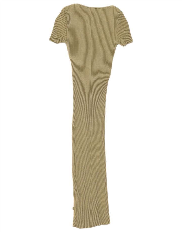 Vestido maxi feminino Zara Reino Unido 8 pequeno algodão cáqui