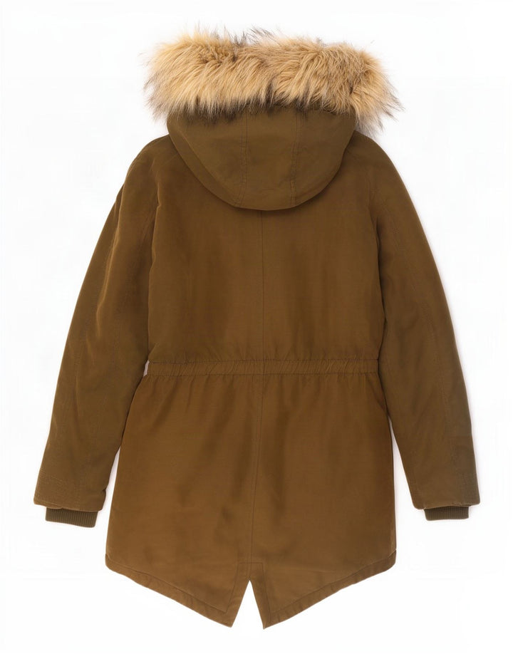 Jaqueta feminina Parka com capuz grande Guess Reino Unido 6 XS cáqui poliéster