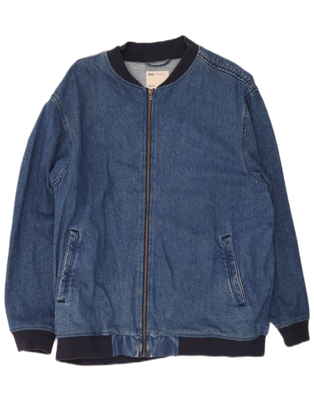 Jaqueta jeans feminina grande Asos Reino Unido 10 algodão colorblock azul pequeno