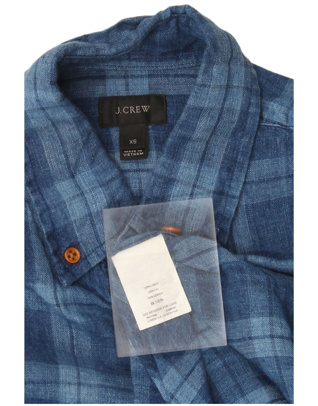 J. CREW Camisa masculina de manga curta XS azul xadrez linho