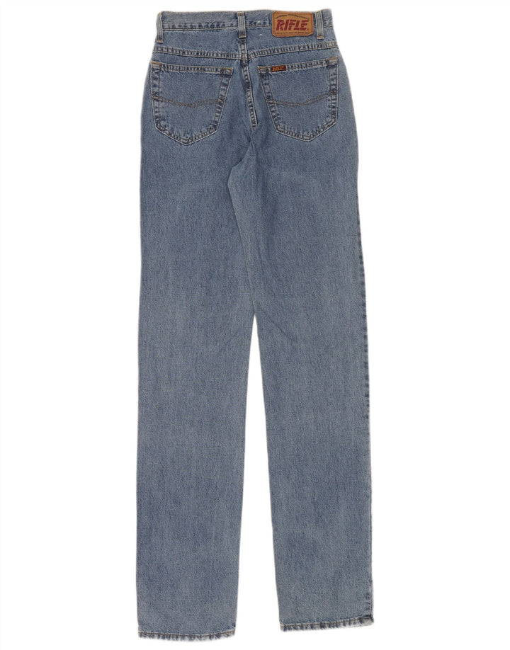 Rifle feminino jeans reto W28 L34 algodão azul