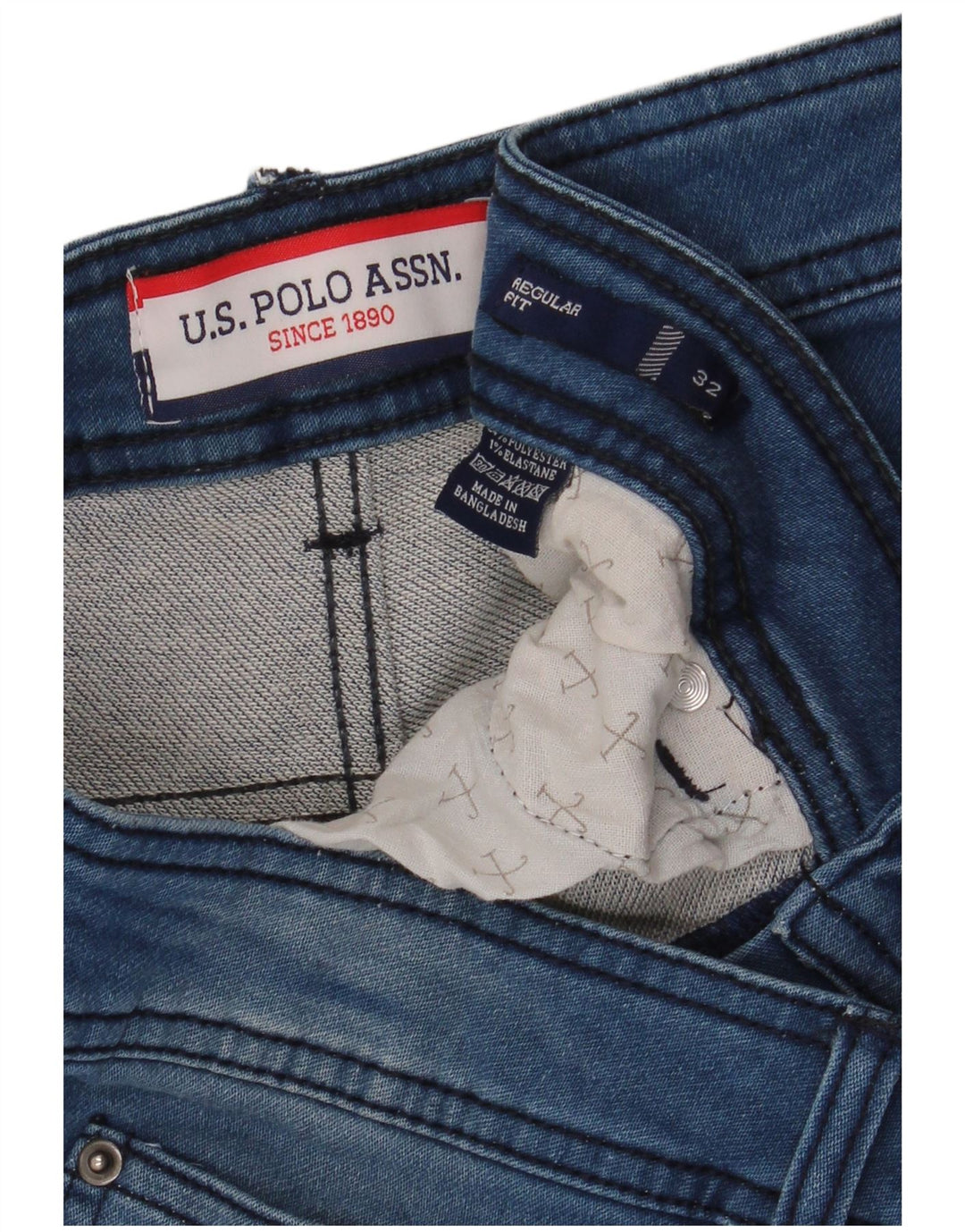 US Polo Assn. Shorts jeans masculino de ajuste regular W32 poliéster azul médio