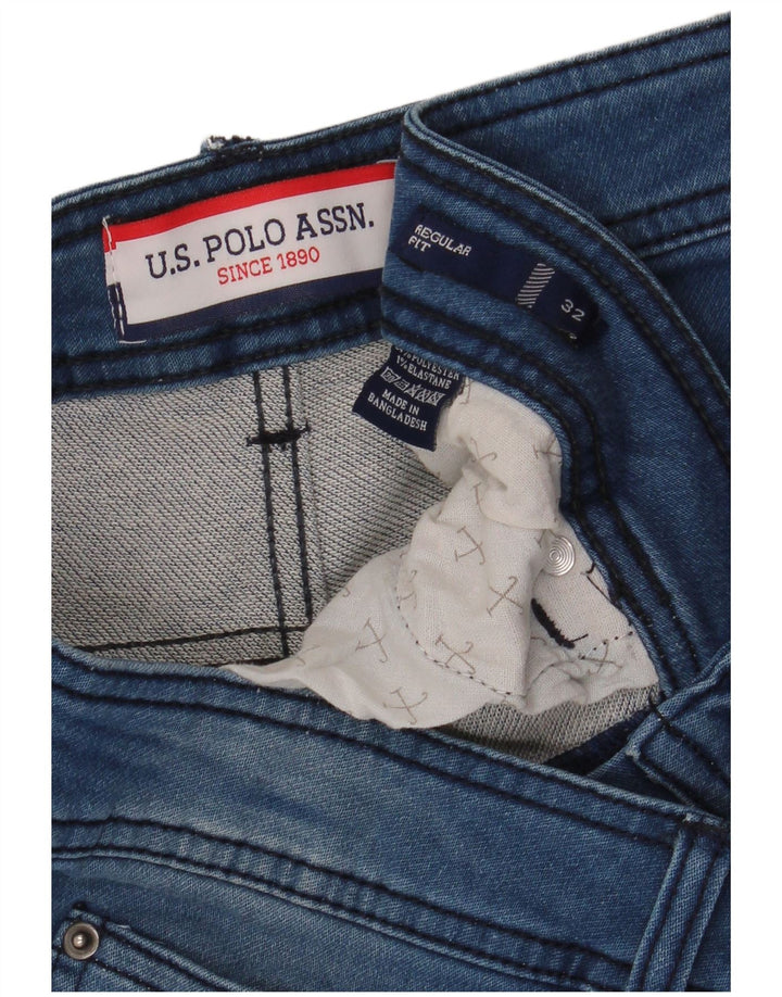 US Polo Assn. Shorts jeans masculino de ajuste regular W32 poliéster azul médio