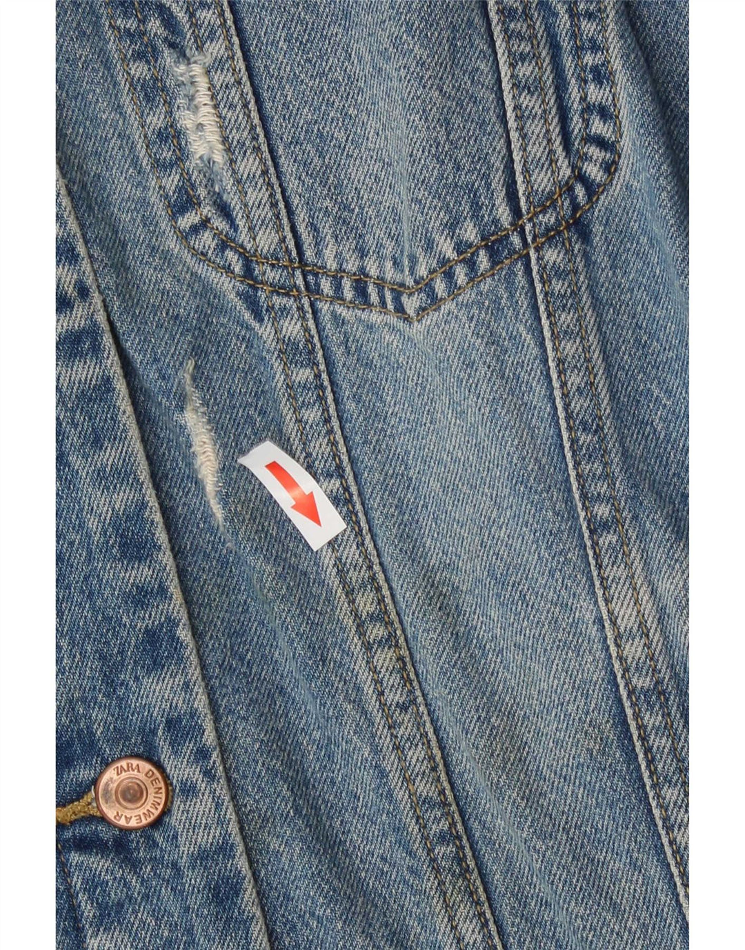 Zara Jaqueta jeans feminina grande desgastada Reino Unido 10 algodão azul pequeno