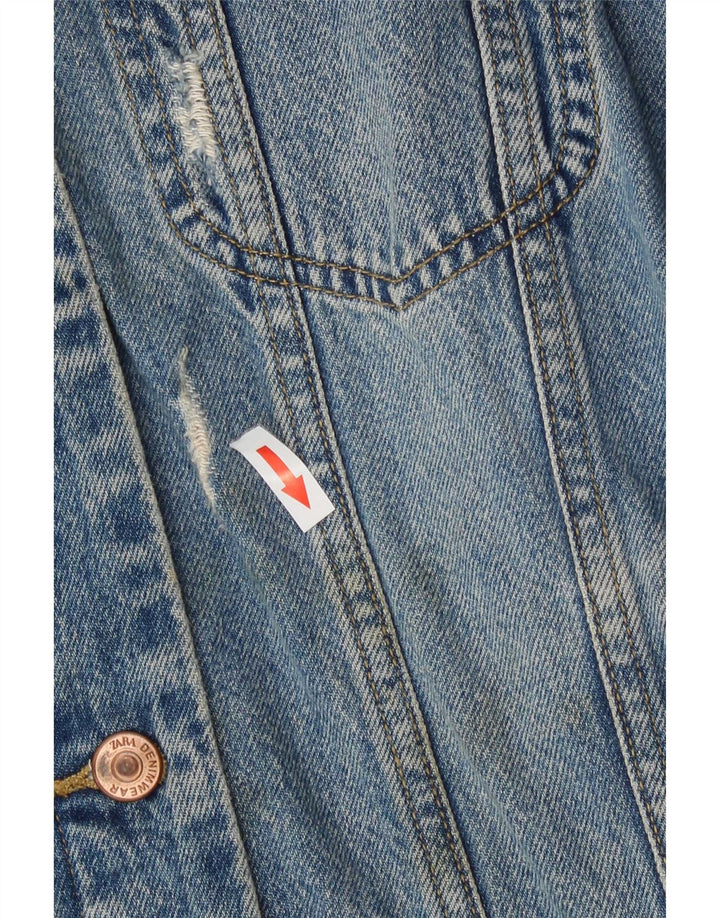 Zara Jaqueta jeans feminina grande desgastada Reino Unido 10 algodão azul pequeno