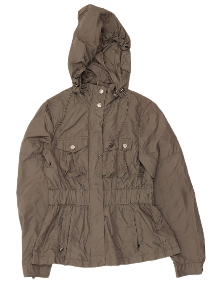 Zara Womens Hooded Utility Jacket UK 12 Medium Khaki Poliéster