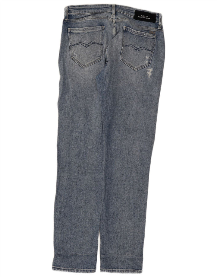 Replay Jeans Cônicos Femininos Distressed W30 L31 Azul