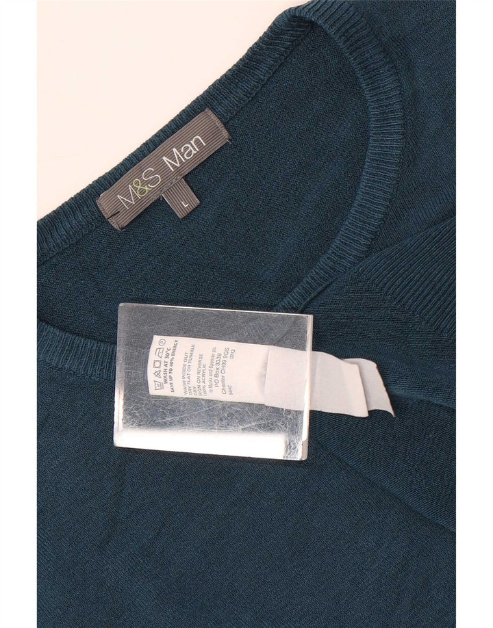 Suéter masculino Marks & Spencer com gola redonda grande acrílico azul