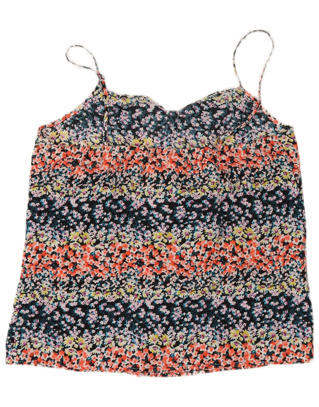 Top Cami feminino Oasis com babados na frente Reino Unido 12 médio floral multicolorido