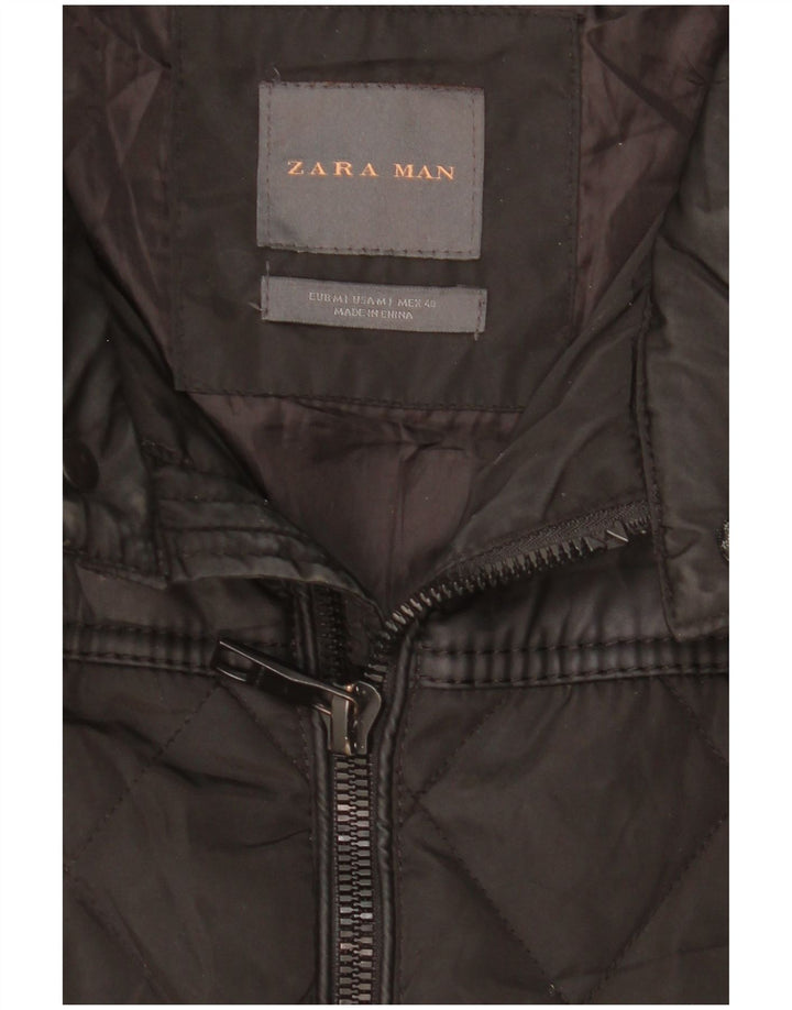 Jaqueta masculina acolchoada com capuz ZARA UK 38 médio preto