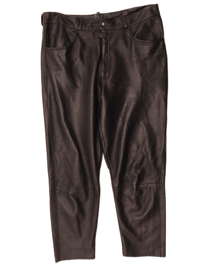 Calça cortada masculina VINTAGE de couro reto IT 48 médio W34 L25 preta