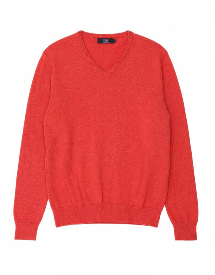 Suéter masculino J. CREW com decote em V, algodão vermelho médio
