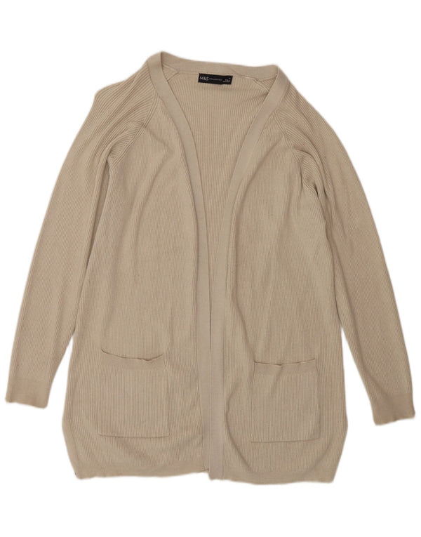 Suéter cardigã aberto feminino Marks & Spencer Reino Unido 14 viscose bege médio