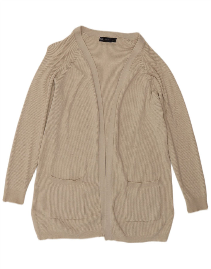 Suéter cardigã aberto feminino Marks & Spencer Reino Unido 14 viscose bege médio