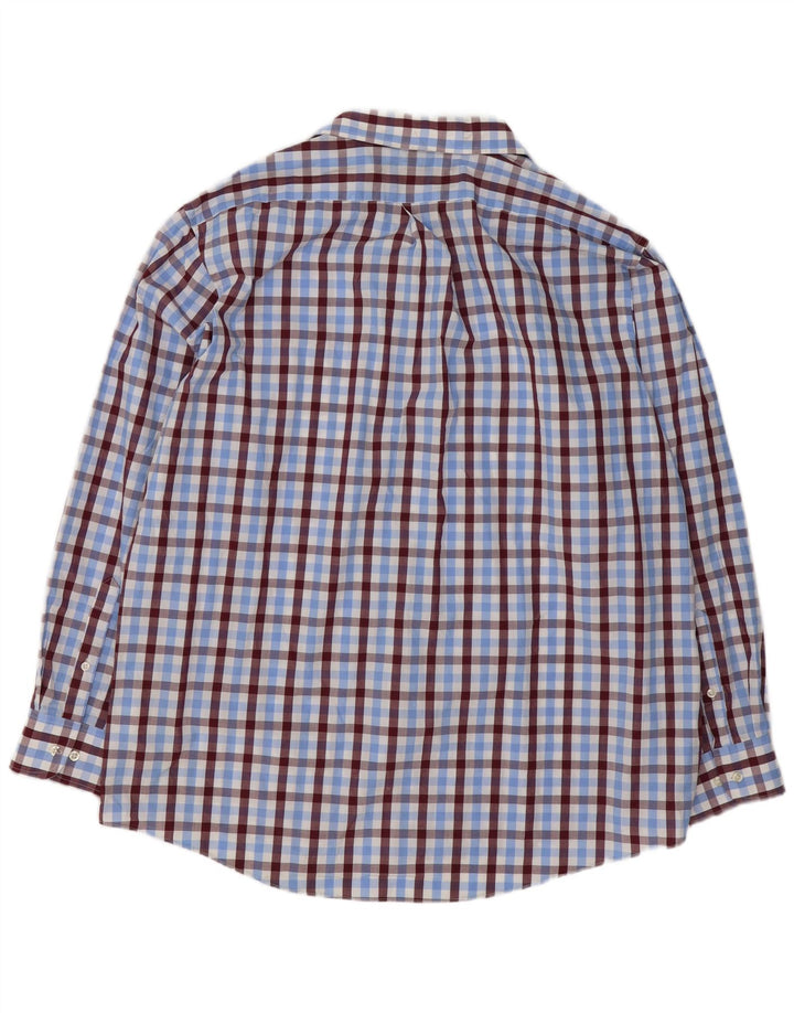 Camisa masculina Chaps Classic Fit tamanho 17 1/2 XL azul xadrez algodão