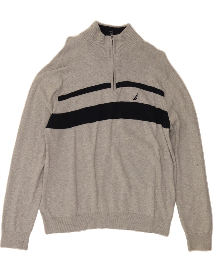 NAUTICA Mens Zip Neck Jumper Sweater Large Grey Colourblock Cotton Vintage Nautica and Second-Hand Nautica from Messina Hembry 