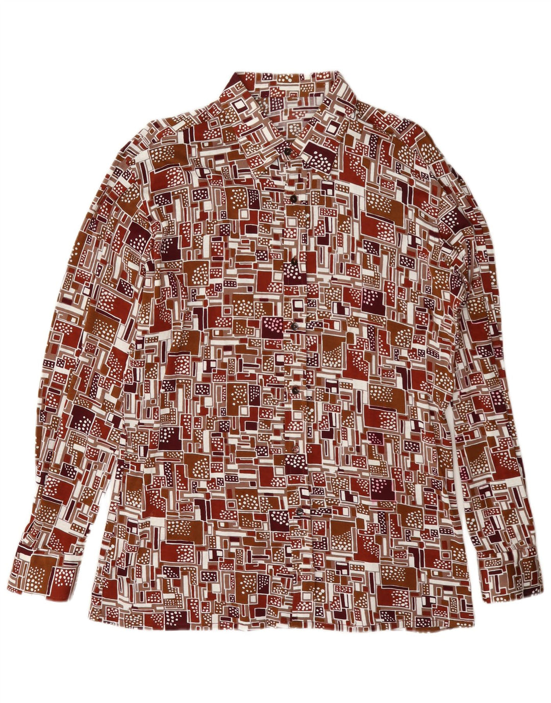 Camisa masculina vintage grande geométrica multicolorida