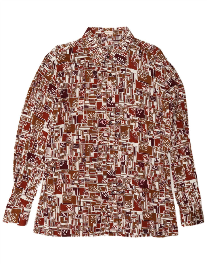 Camisa masculina vintage grande geométrica multicolorida