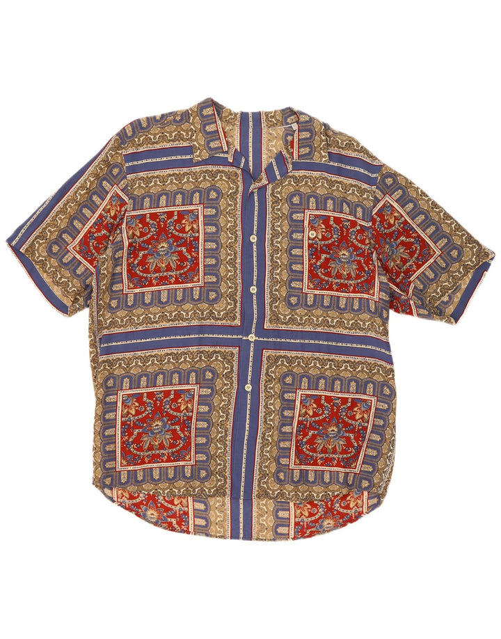 Camisa masculina vintage de manga curta grande patchwork multicolorido