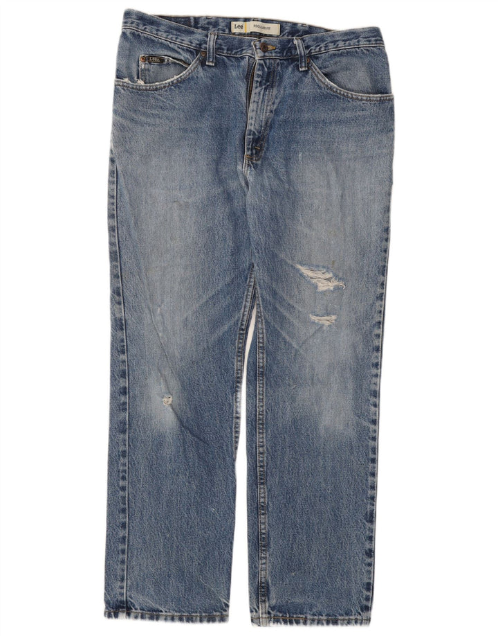Jeans retos masculinos LEE desgastados W36 L30 algodão azul