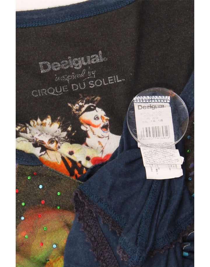 Top túnica feminina assimétrica gráfica DESIGUAL Reino Unido 14 grande azul marinho floral