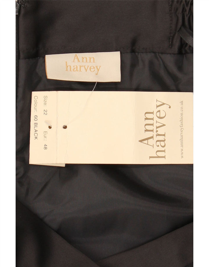Saia reta feminina Ann HARVEY Reino Unido 22 2XL W44 poliéster preto