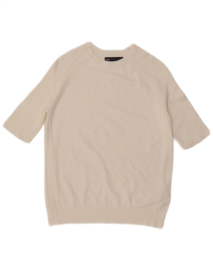 Suéter feminino Marks & Spencer com gola canoa Reino Unido 10 pequeno branco