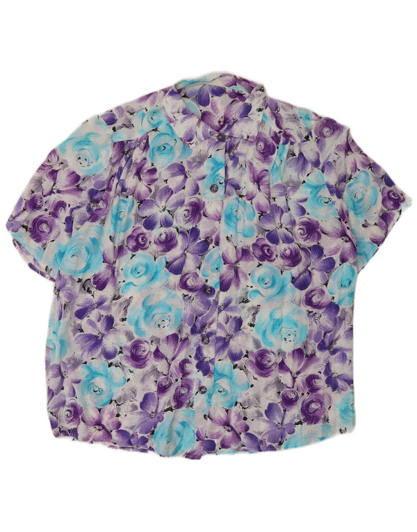 Blusa feminina vintage de manga curta oversized Reino Unido 18 XL roxo floral