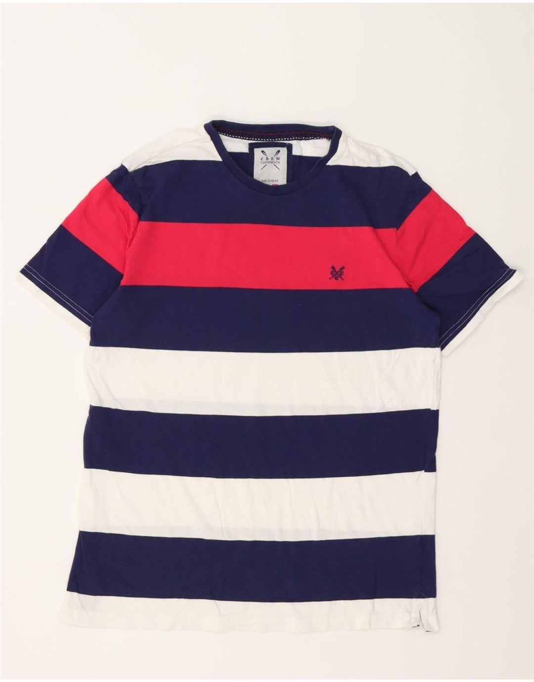 Camiseta masculina Crew Clothing Top médio algodão listrado multicolorido