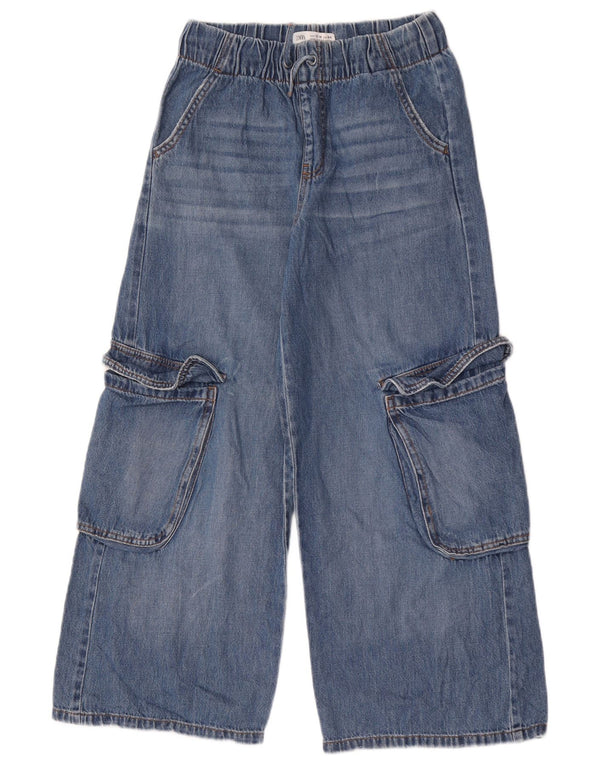 Zara Girls Cargo Jeans de perna larga 13-14 anos W26 L26 Azul