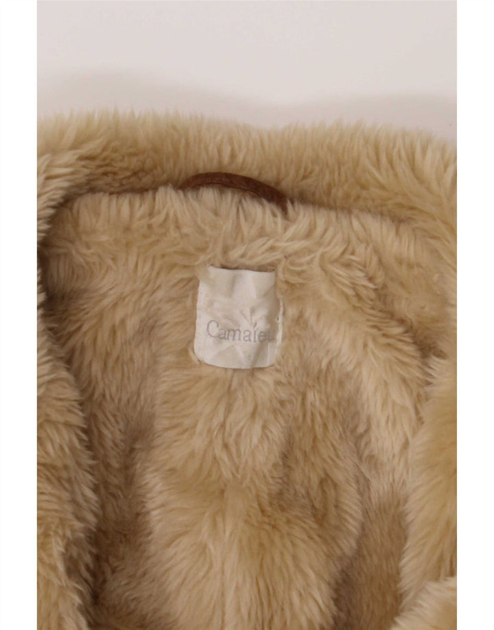 Casaco feminino de shearling com peito duplo Camaieu Reino Unido 14 couro bege grande