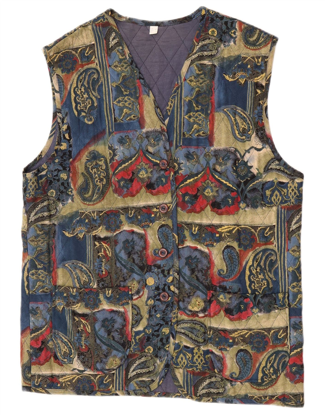 Colete acolchoado feminino vintage EU 42 grande paisley multicolorido