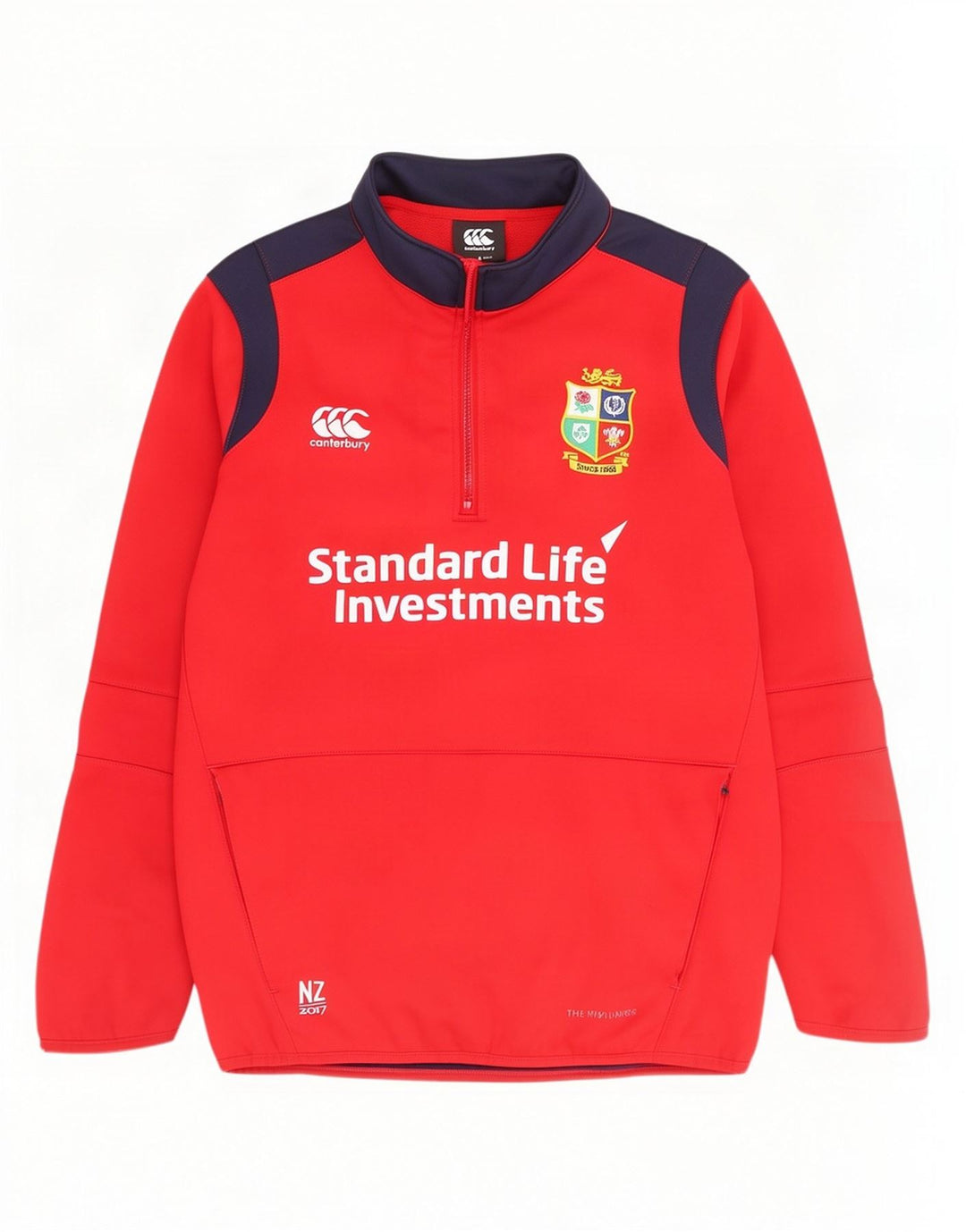 Suéter masculino Canterbury com gola e zíper gráfico pequeno vermelho