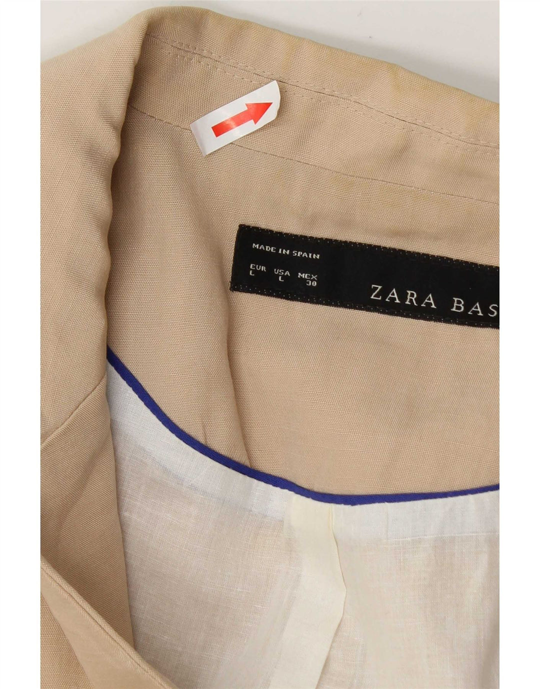 Jaqueta blazer aberta manga 3/4 feminina Zara Reino Unido 14 grande algodão bege
