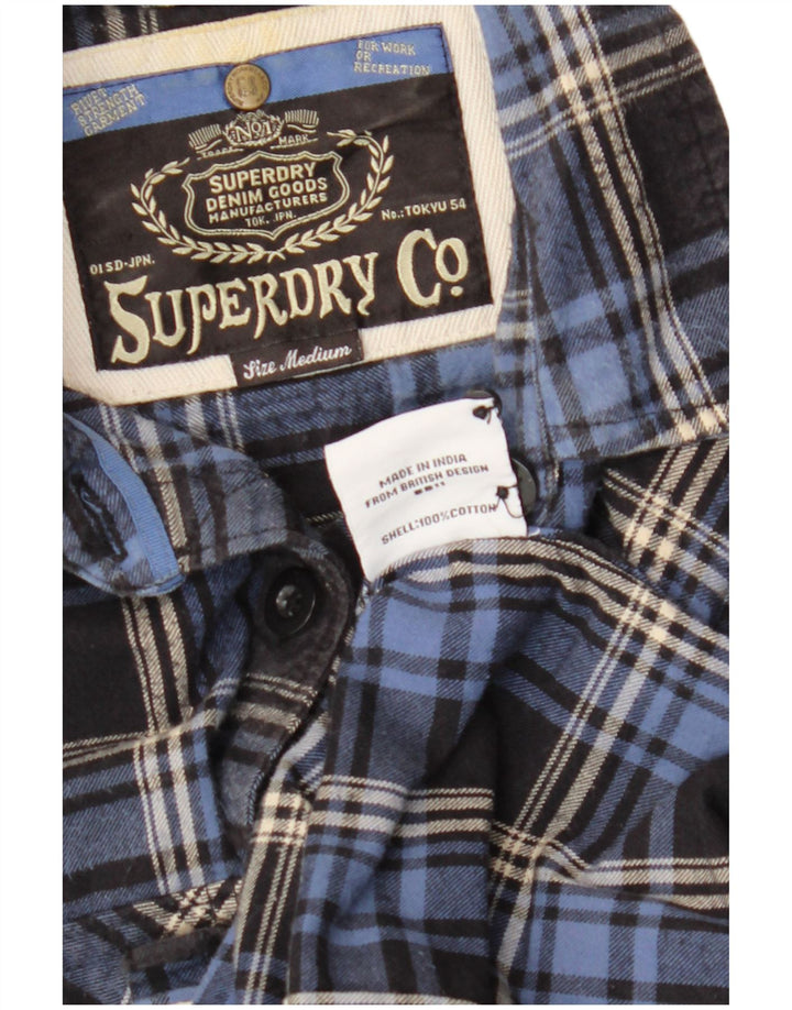 Camisa feminina de flanela manga 3/4 SUPERDRY Reino Unido 14 xadrez azul marinho médio