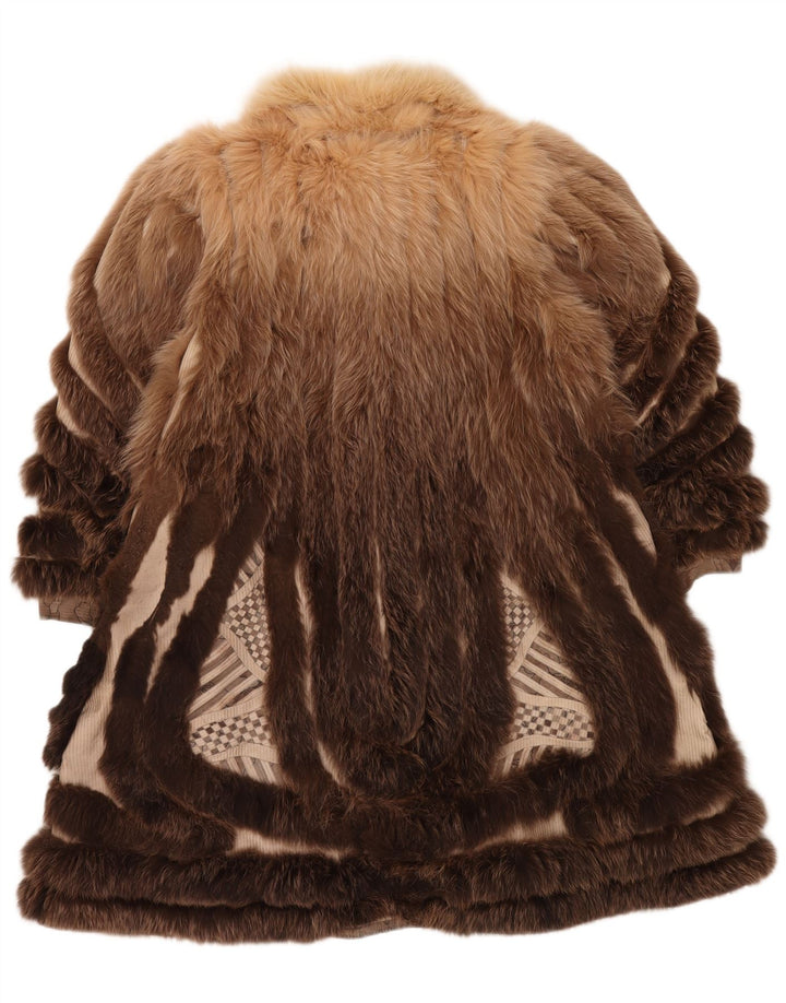 Sobretudo feminino reversível de pele sintética VINTAGE Reino Unido 18 XL marrom floral