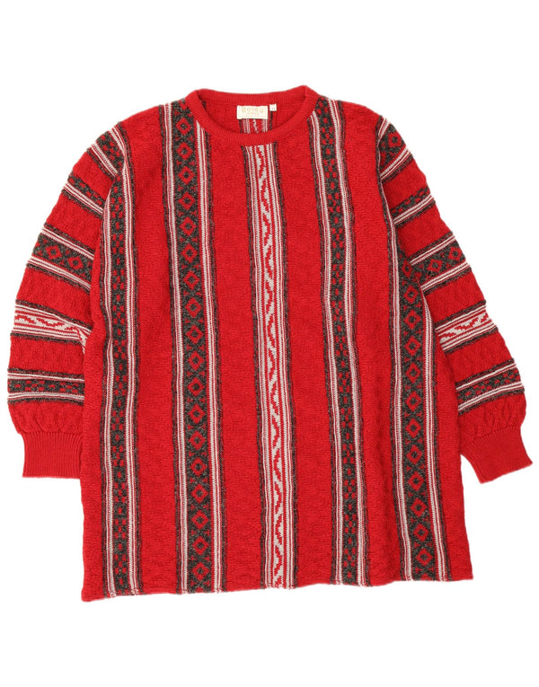 Suéter feminino vintage com gola redonda EU 46 XL lã geométrica vermelha