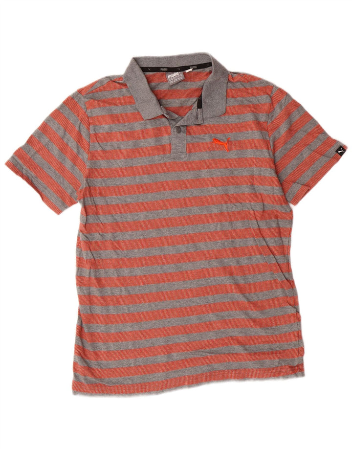 Camisa polo masculina PUMA de algodão listrado vermelho médio